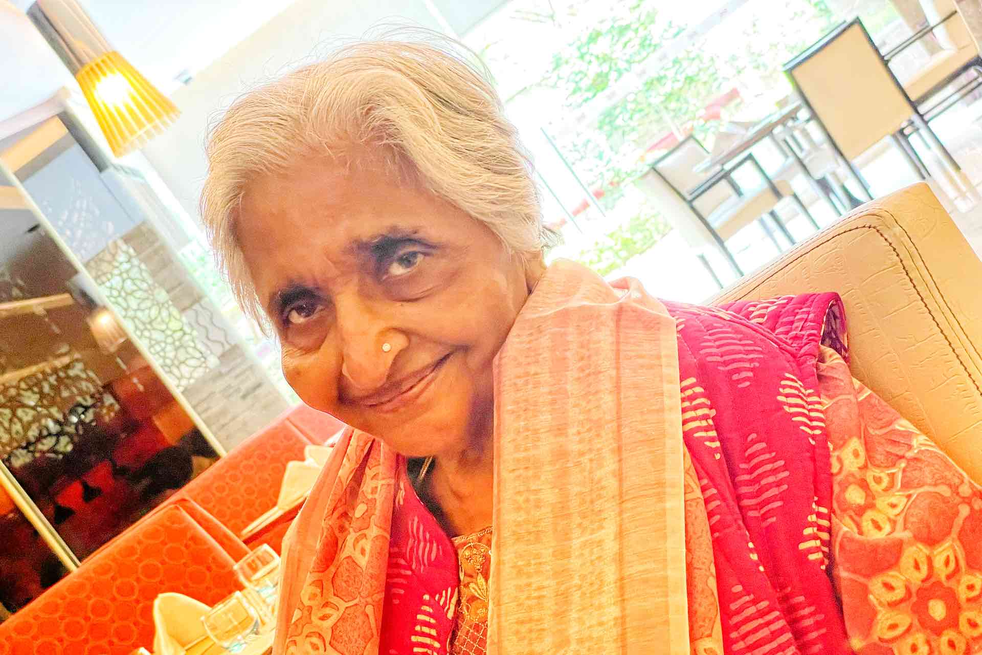 Prominent writer and philanthropist Mrs Pratibha Rajguru dining at her preferred table at the Soccoro restaurant in Crowne Plaza Jaipur